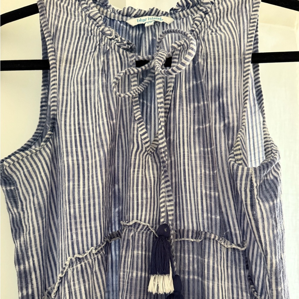 Blue Island Navy and White Striped Dress with Tassels